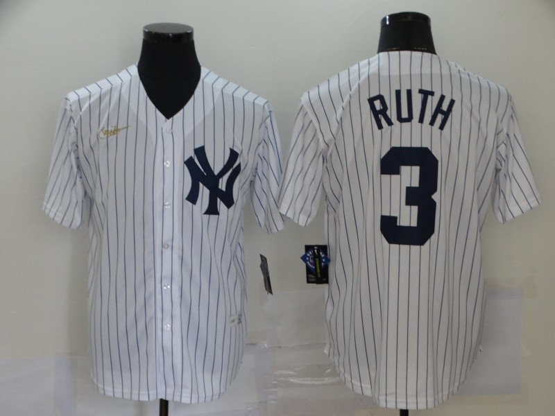 Men's New York Yankees Babe Ruth #3 White Jersey